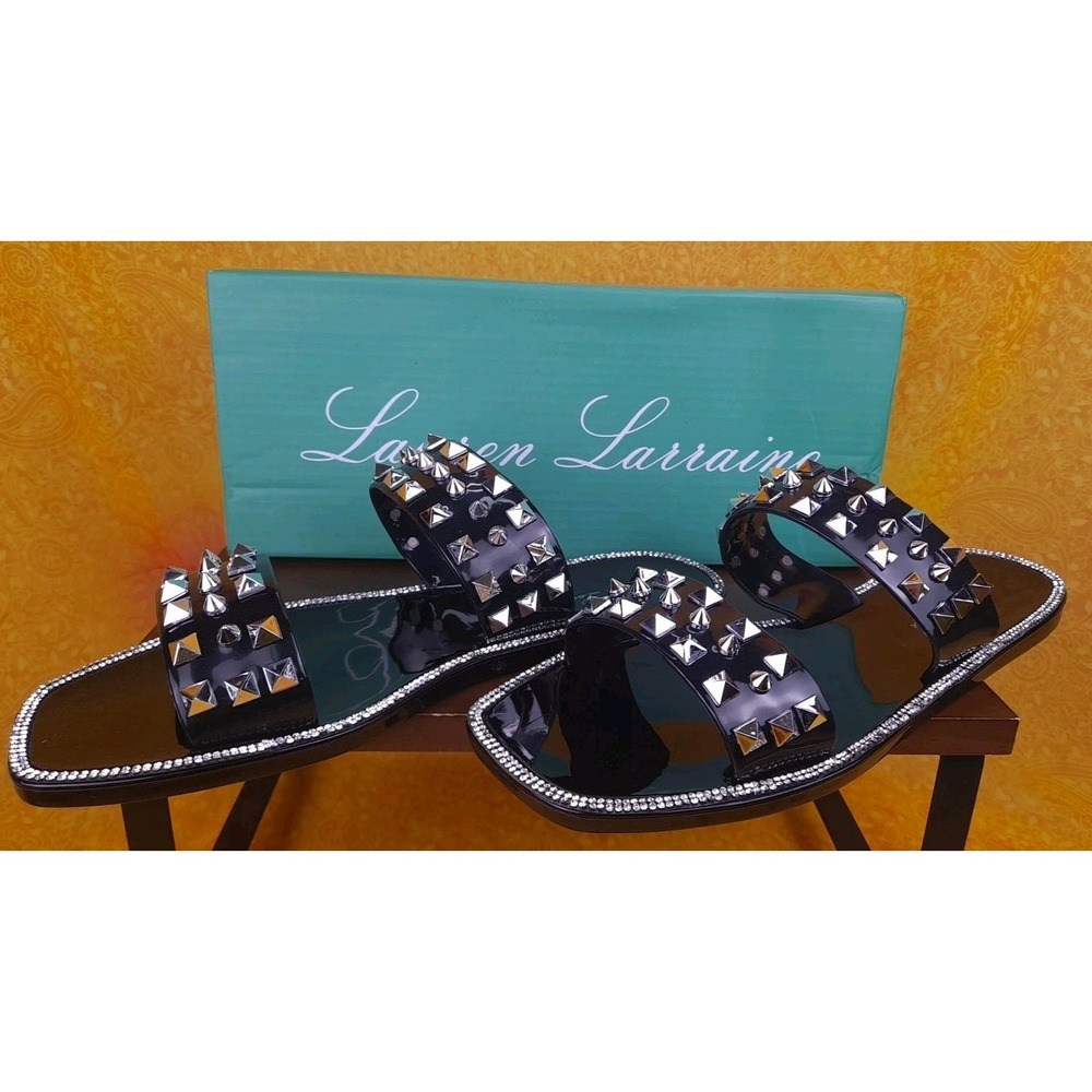 Lauren Lorraine Studley Black Studded Flat Slip-On Flat Sandals Women Size 7